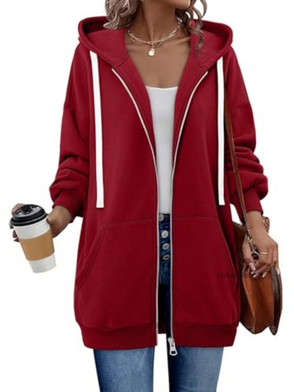 Womens Zip Up Hoodie Fleece Drawstring Sweatshirt with Pockets